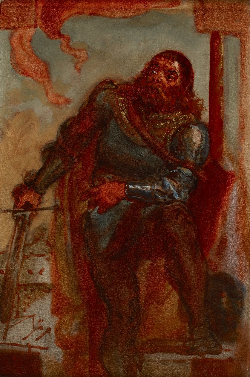 Skisse til maleriet «Wacław Wilczek under forsvaret av benediktinerklosteret i Trzebice i Mähren i 1468 mot Matthias Corvinus» av Jan Matejko