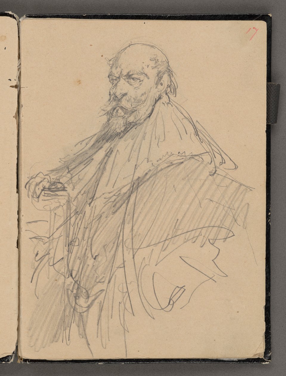 Jan Matejkos skissebok fra årene 1861-1863. Ensidig tegning. Forside: skisse av en mannlig figur i historisk kostyme. av Jan Matejko