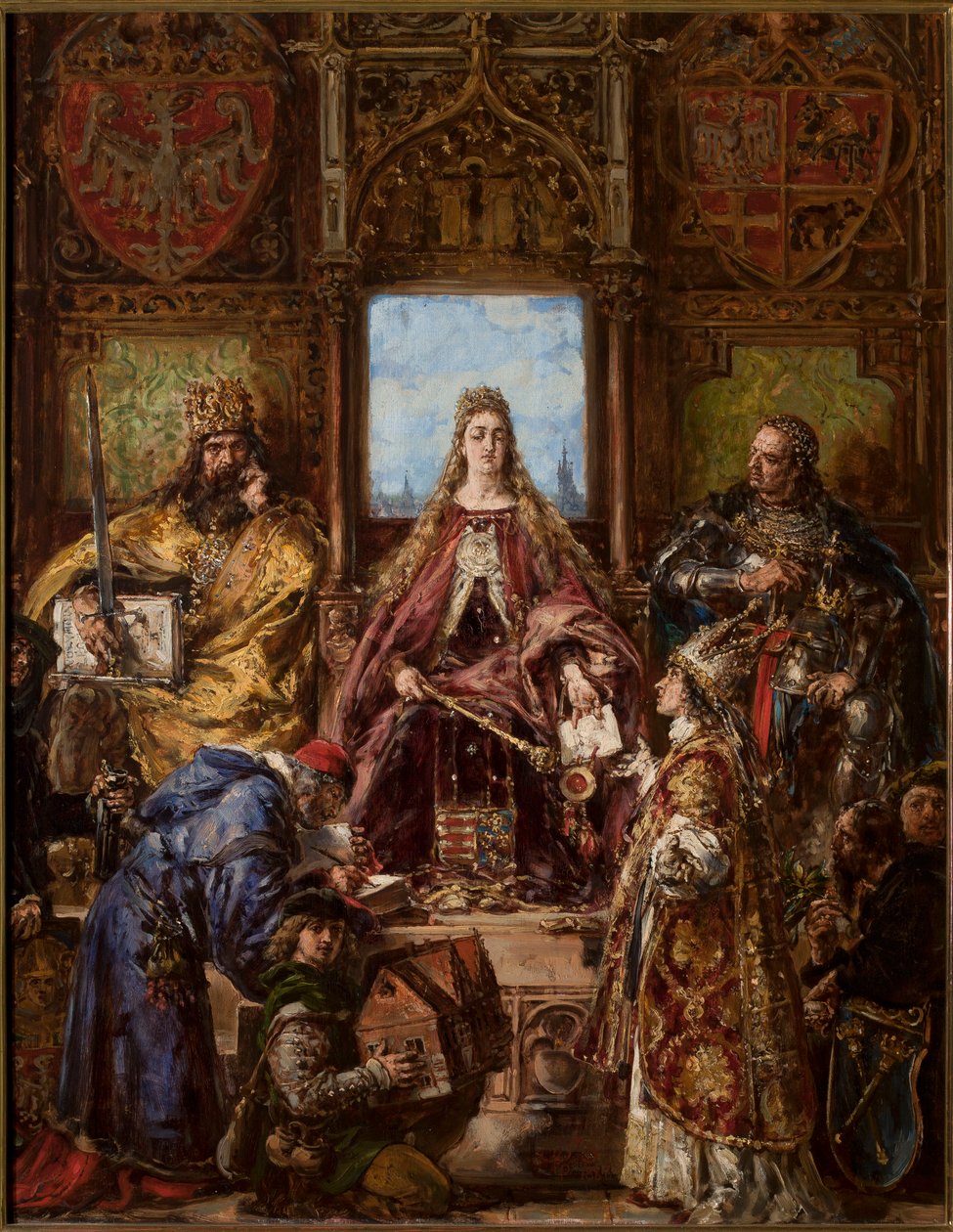 Grunnleggelsen av hovedskolen, befestet ved overføringen til Kraków. R.P. 1361-1399-1400 av Jan Matejko