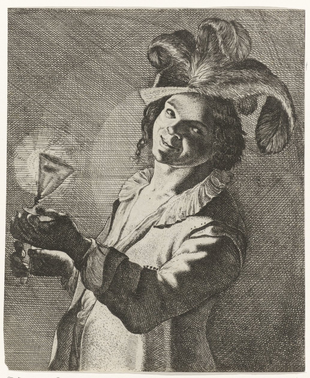 Smilende gutt med et glass i hånden av Jan Matham (possibly)