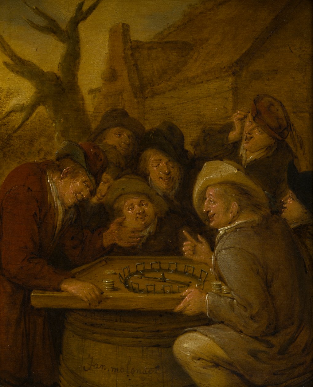 Boors spiller en omgang Rouge et Noir, ca. 1630-68 (olje på lerret) av Jan Miense Molenaer
