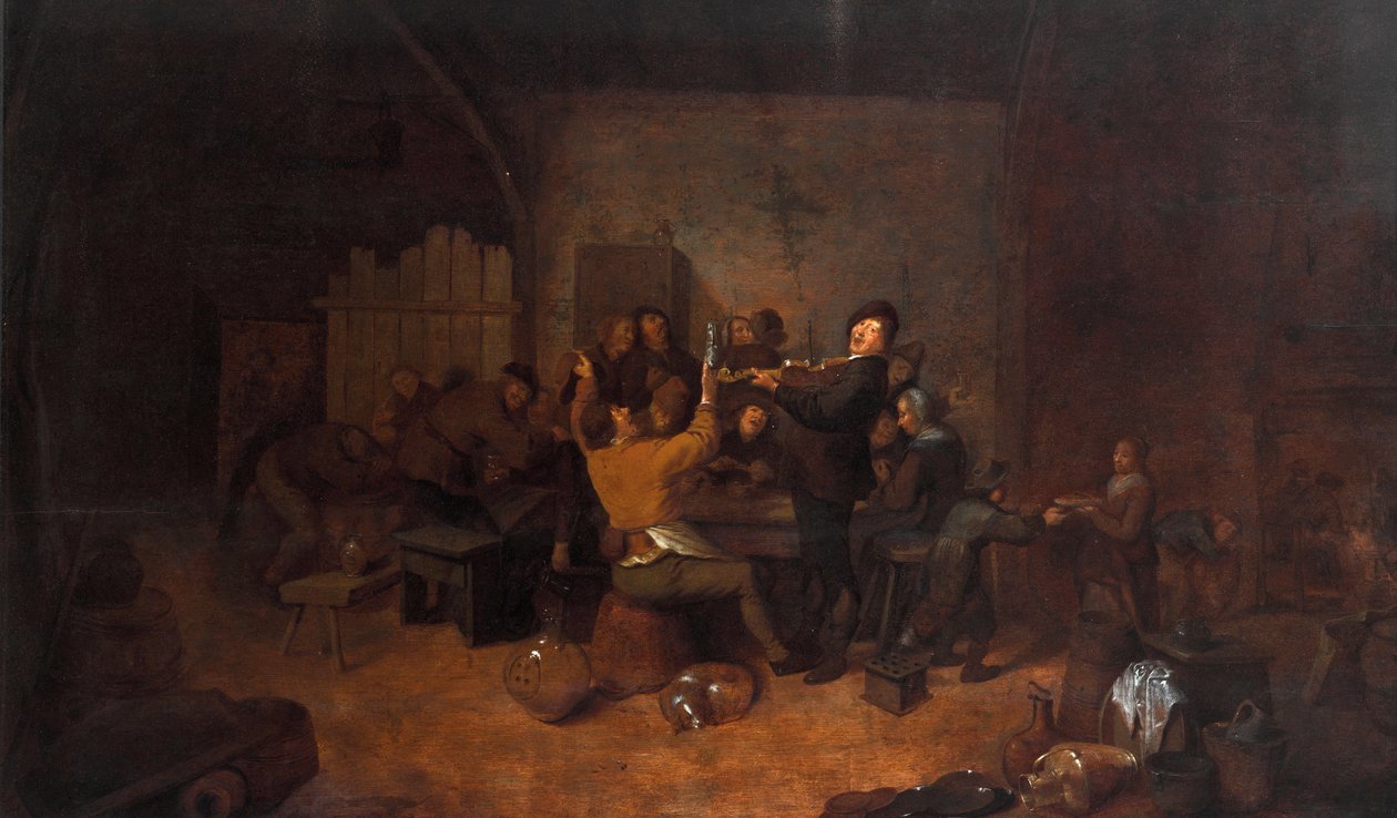 Bønder på et vertshus Et muntert nederlandsk selskap som drikker og synger på en taverna. Maleri av Jan Miense Molenaer (ca. 1610-1668) Galleria degli Uffizi fra 1600-tallet, Firenze, Italia av Jan Miense Molenaer