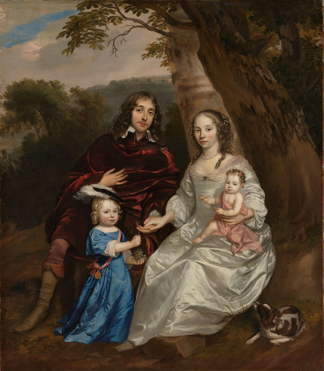 Govert van Slingelandt (1623-90), Lord of Dubbeldam. Med sin første kone Christina van Beveren og deres to sønner av Jan Mijtens