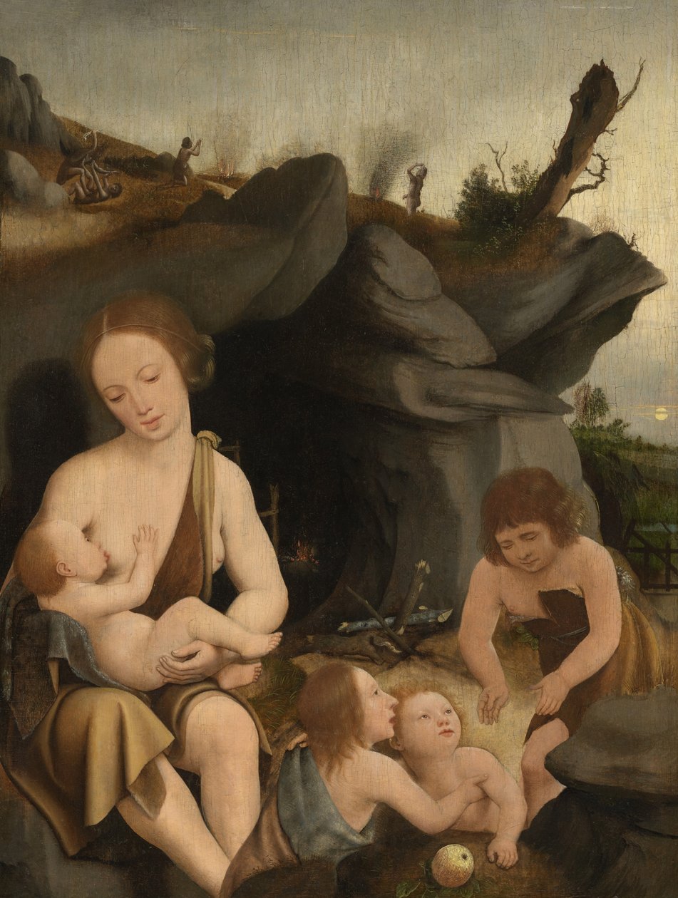 Eva og fire barn, ca. 1520 av Jan Mostaert