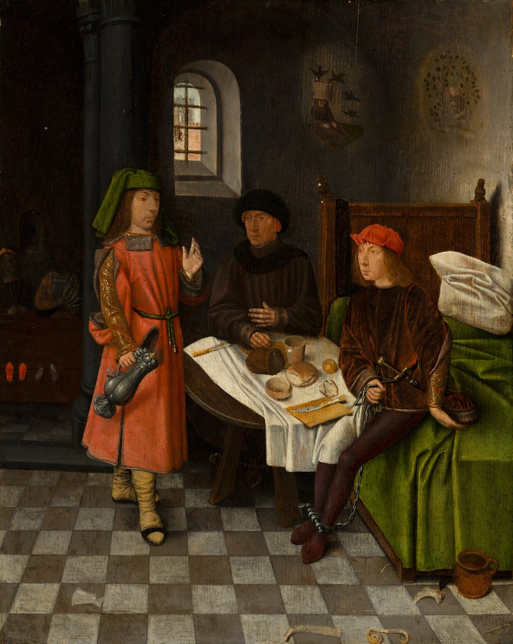 Joseph forklarer drømmene til bakeren og munnkaret, ca. 1500 av Jan Mostaert