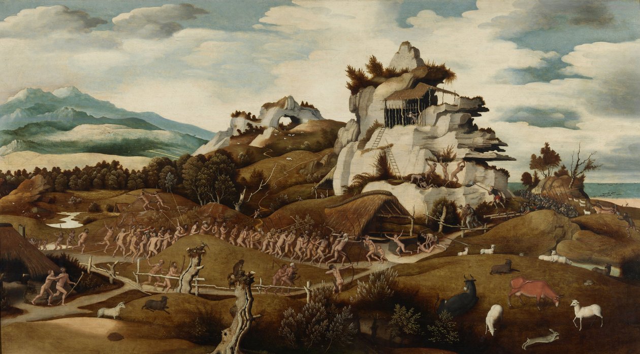 Landskap med en episode fra erobringen av Amerika, ca. 1535 av Jan Mostaert