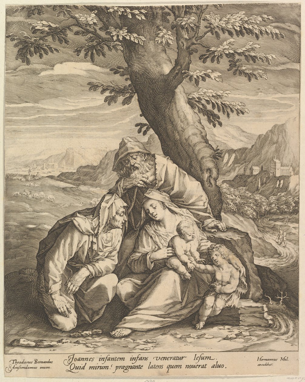 Hellig familie med St. Elizabeth og døperen Johannes, 1588. av Jan Muller