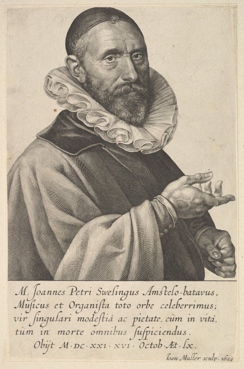 Portrett av Jan Pietersz Sweelinck, organist og musiker i Amsterdam, 1624. av Jan Muller