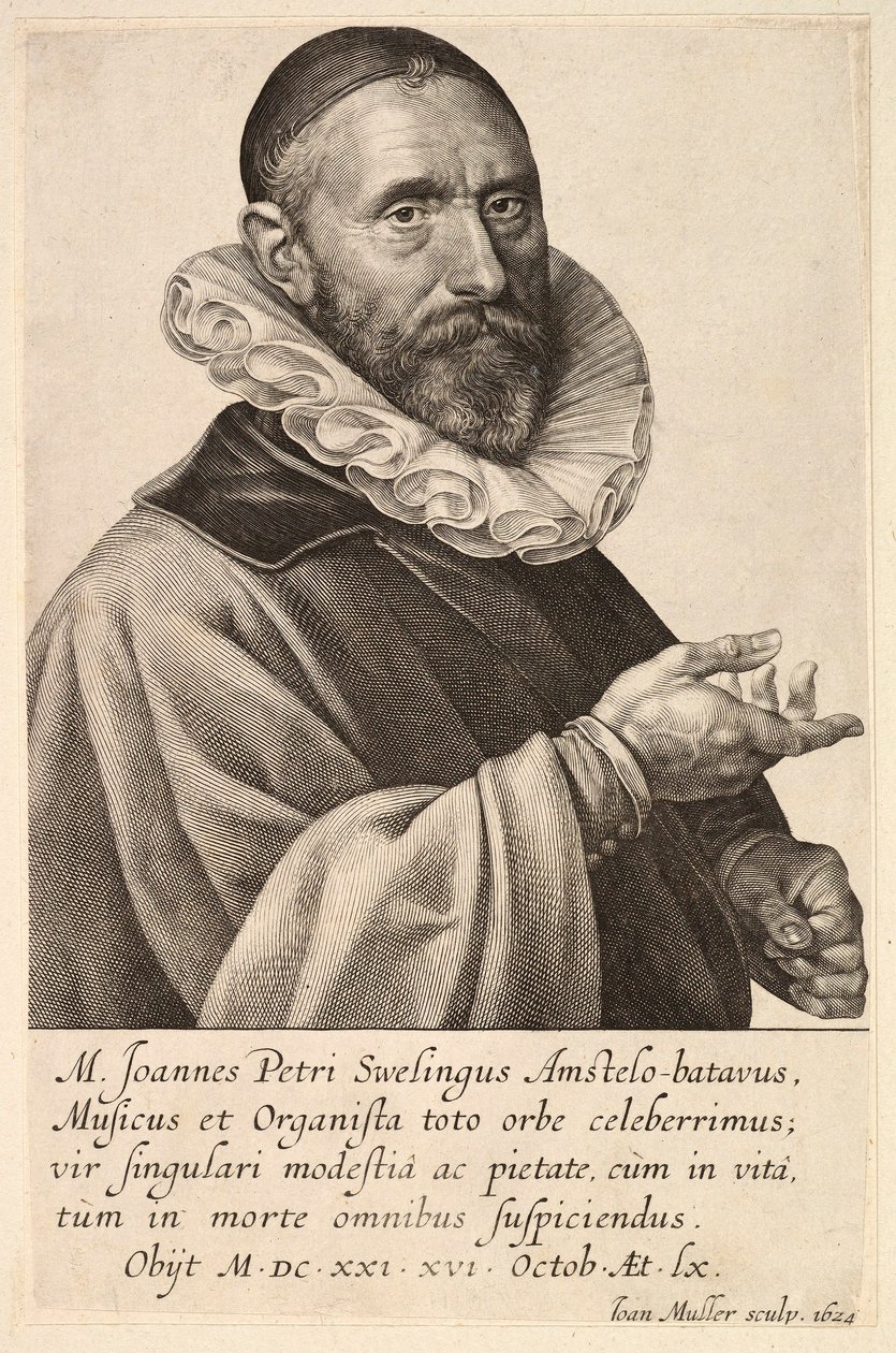 Portrett av Jans Pietersz Sweelinck, pub. 1624. av Jan Muller