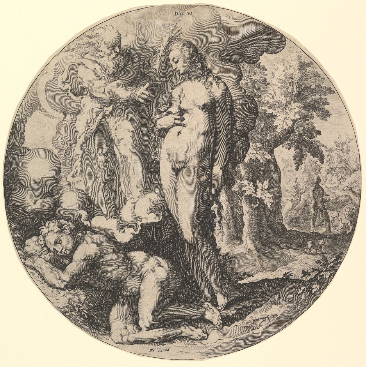 The Sixth Day Dies VI, fra serien The Creation of the World, ca. 1598. av Jan Muller