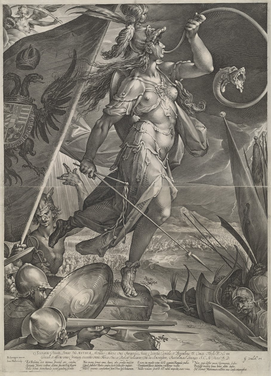 Bellona leder de keiserlige hærene mot tyrkerne av Jan Muller after Bartholomaeus Spranger