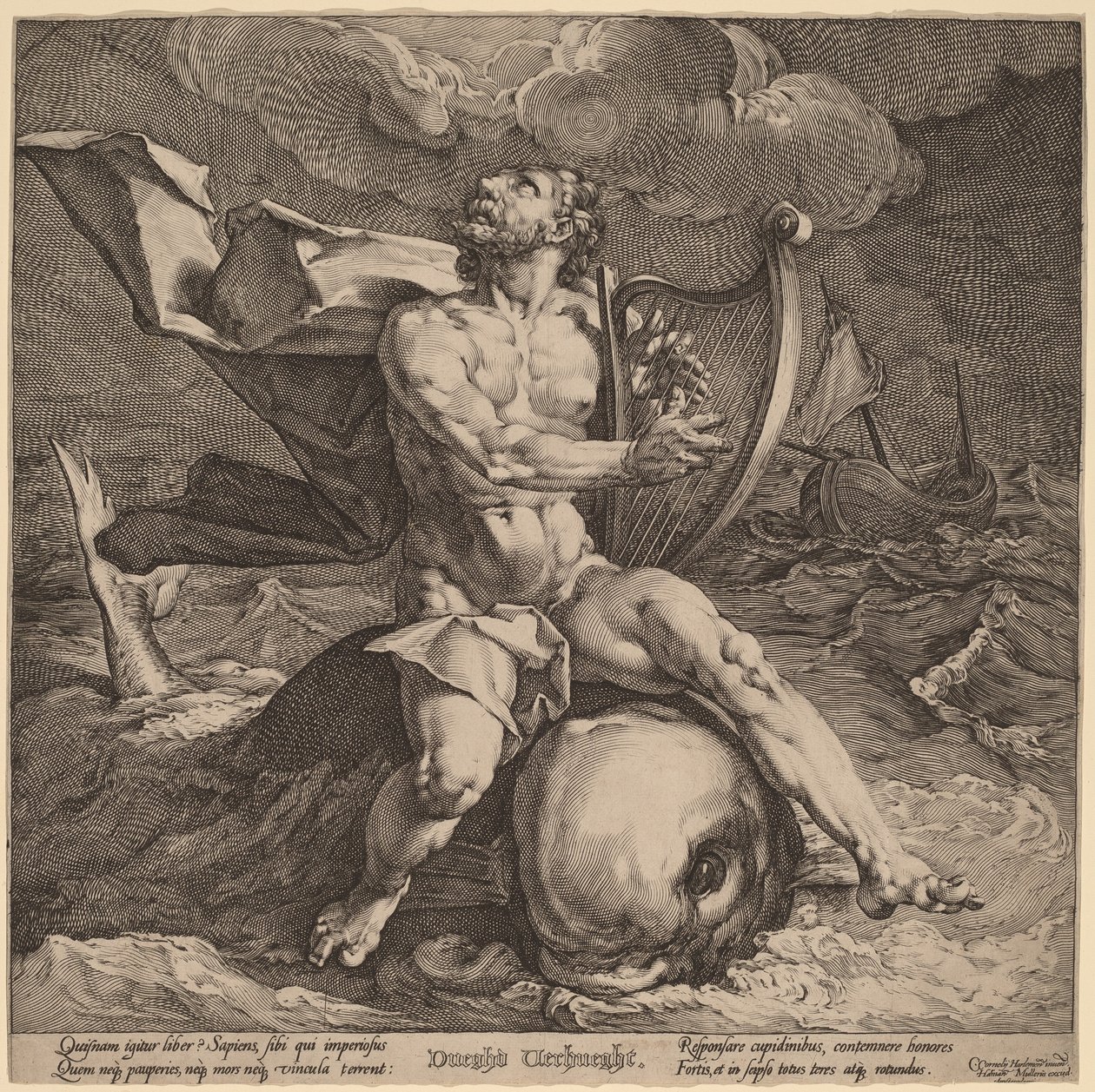 Arion på en delfin av Jan Muller, after Cornelis Cornelisz van Haarlem