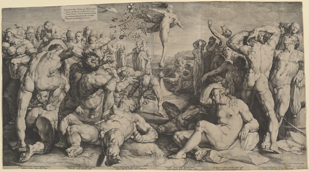 Formue som deler ut gavene hennes av Jan Muller, after Cornelis Cornelisz van Haarlem