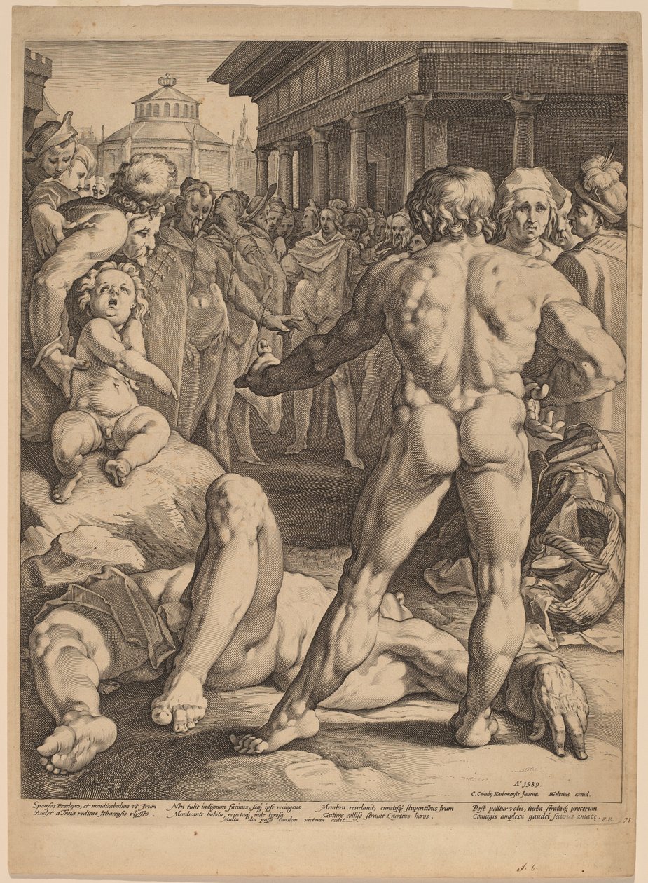 Kampen mellom Ulysses og Irus av Jan Muller, after Cornelis Cornelisz van Haarlem