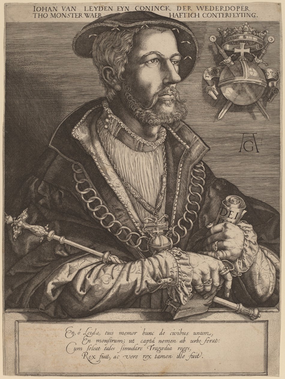 Johan van Leyden (Jan Beukels) av Jan Muller after Heinrich Aldegrever