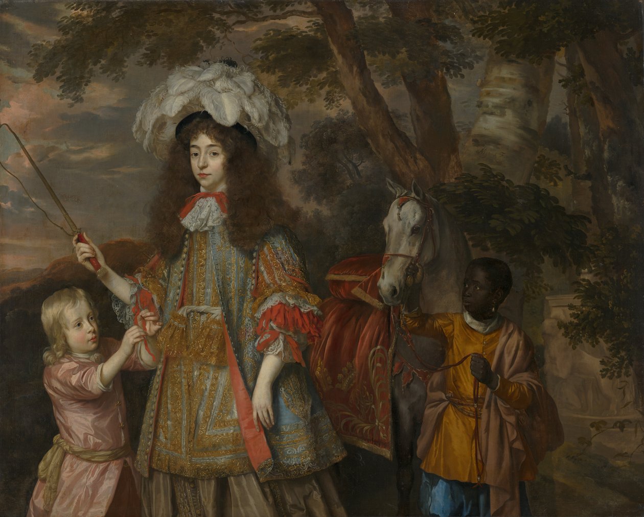 Portrett av Maria av Orange (1642-1688), med Hendrik van Zuijlestein (d. 1673) og en tjener, 1665 av Jan Mytens or Mijtens