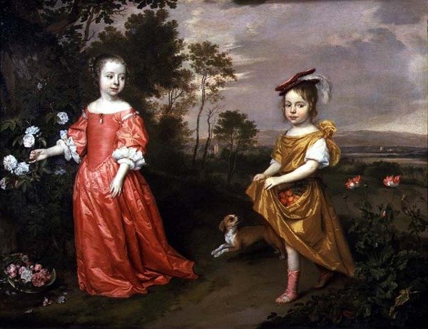 To barn og en hund i et landskap av Jan Mytens or Mijtens