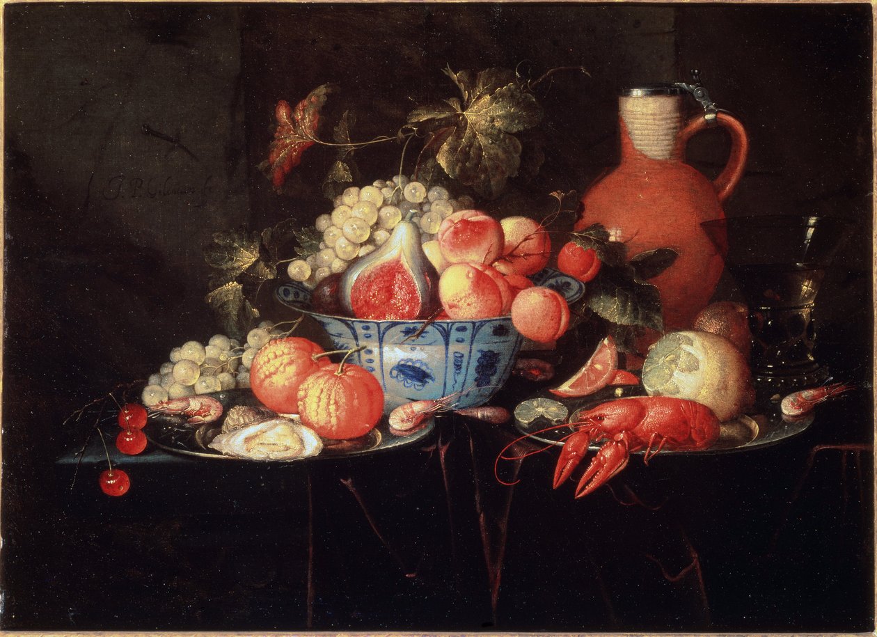 Stilleben med frukt og sjøkreps - il på lerret, ca.1660 av Jan Pauwel II the Younger Gillemans