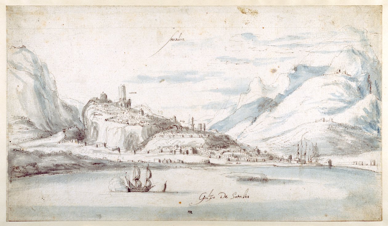 The Gulf of Satalia (penn og blekk med vask på papir) av Jan Peeters