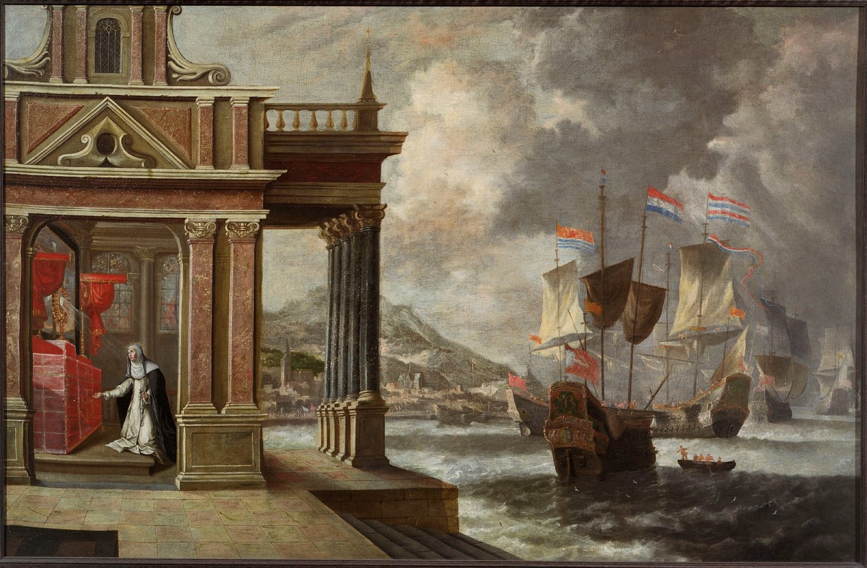 Slaget ved Lepanto: Saint Catherine of Ricci og ombordstigningen, 1671. av Jan Peeters the Elder