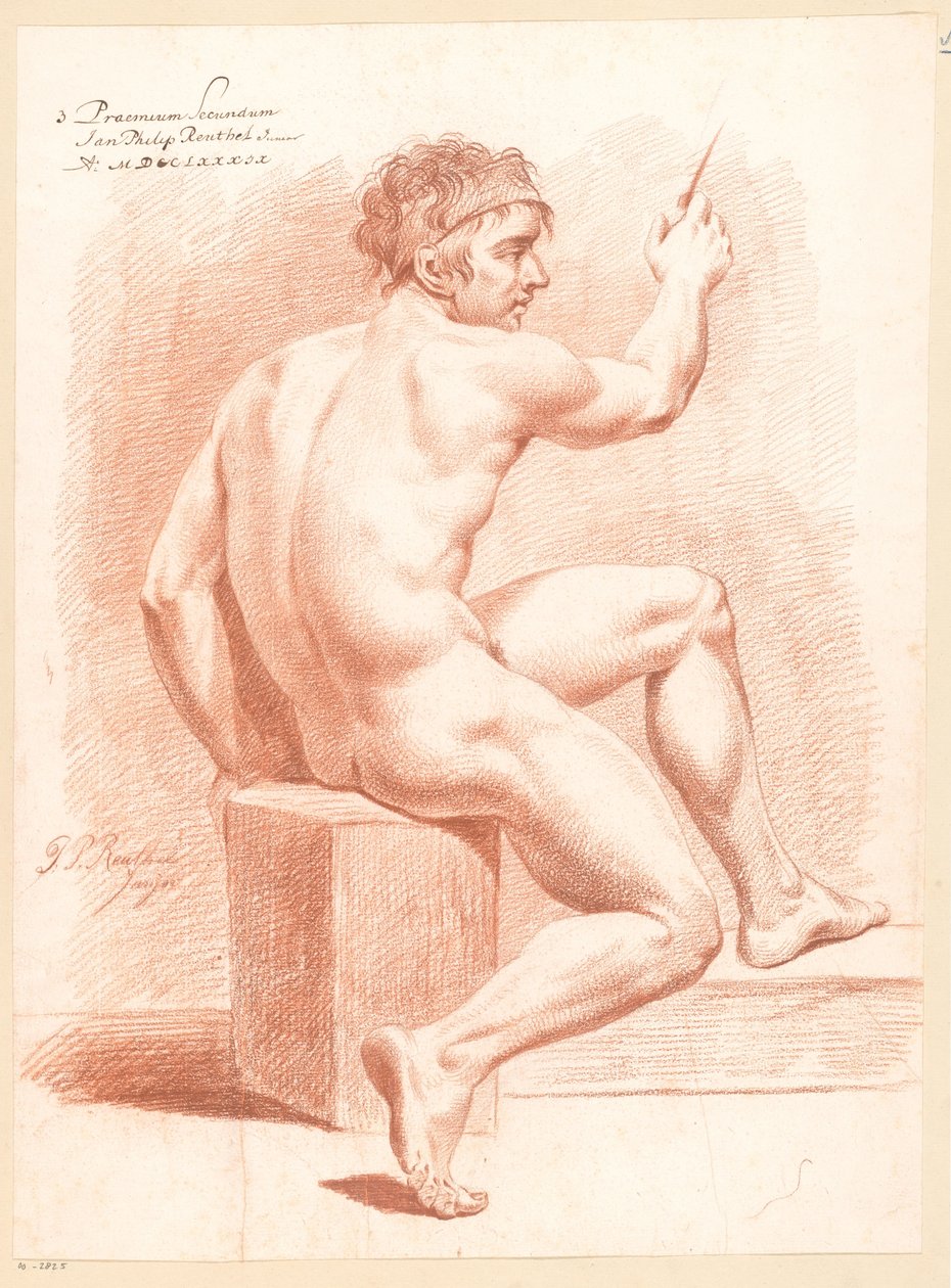 Sittende mann naken, sett fra baksiden (2. pris 1789) av Jan Philip Reuthel jr.