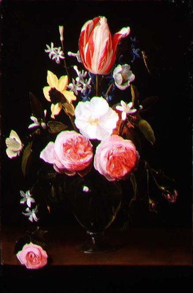 Stilleben med blomster i en glassvase (panel) av Jan Philip van Thielen