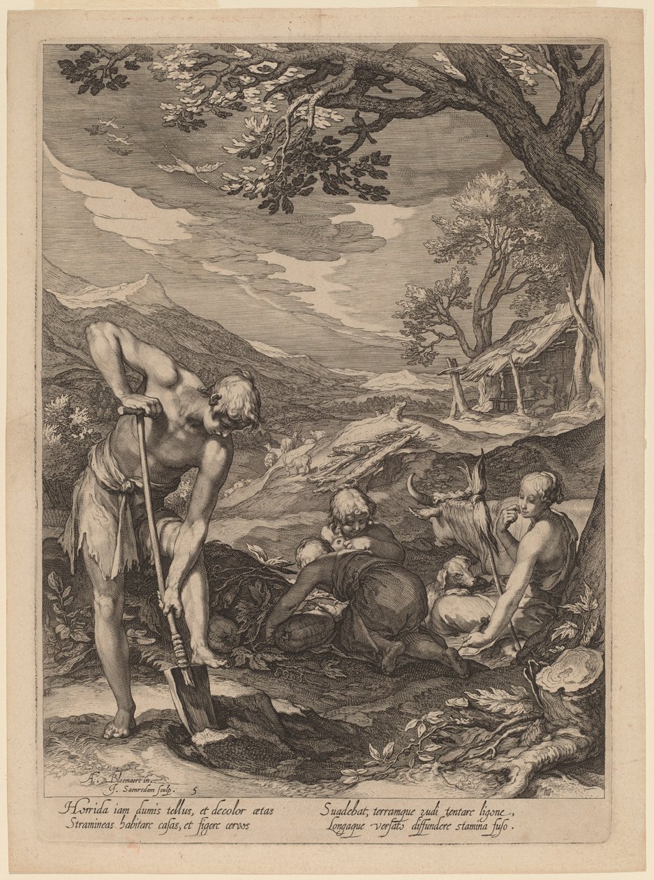 Adam og Eva arbeider av Jan Pietersz Saenredam after Abraham Bloemaert