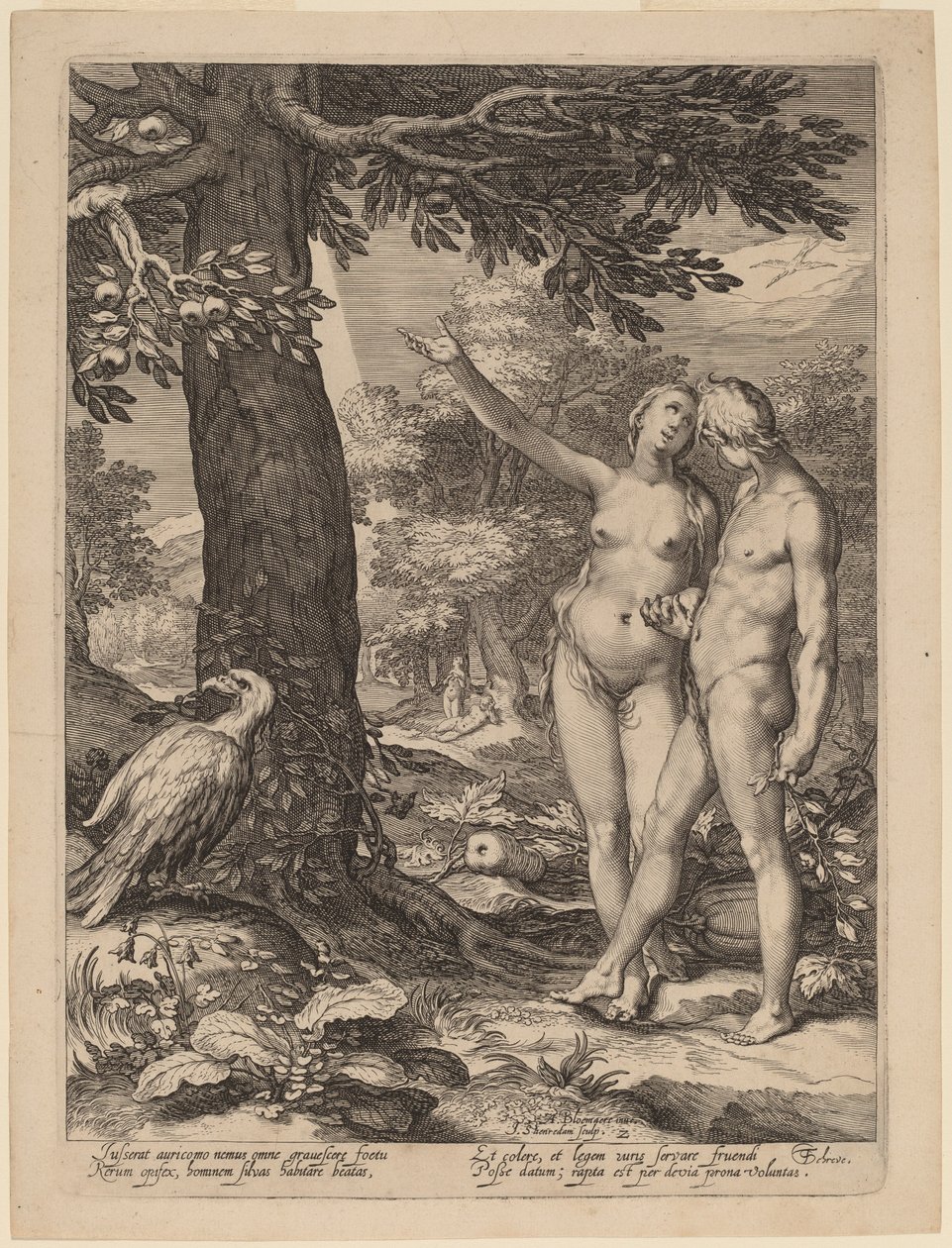 Adam og Eva foran Kunnskapens tre av Jan Pietersz Saenredam after Abraham Bloemaert