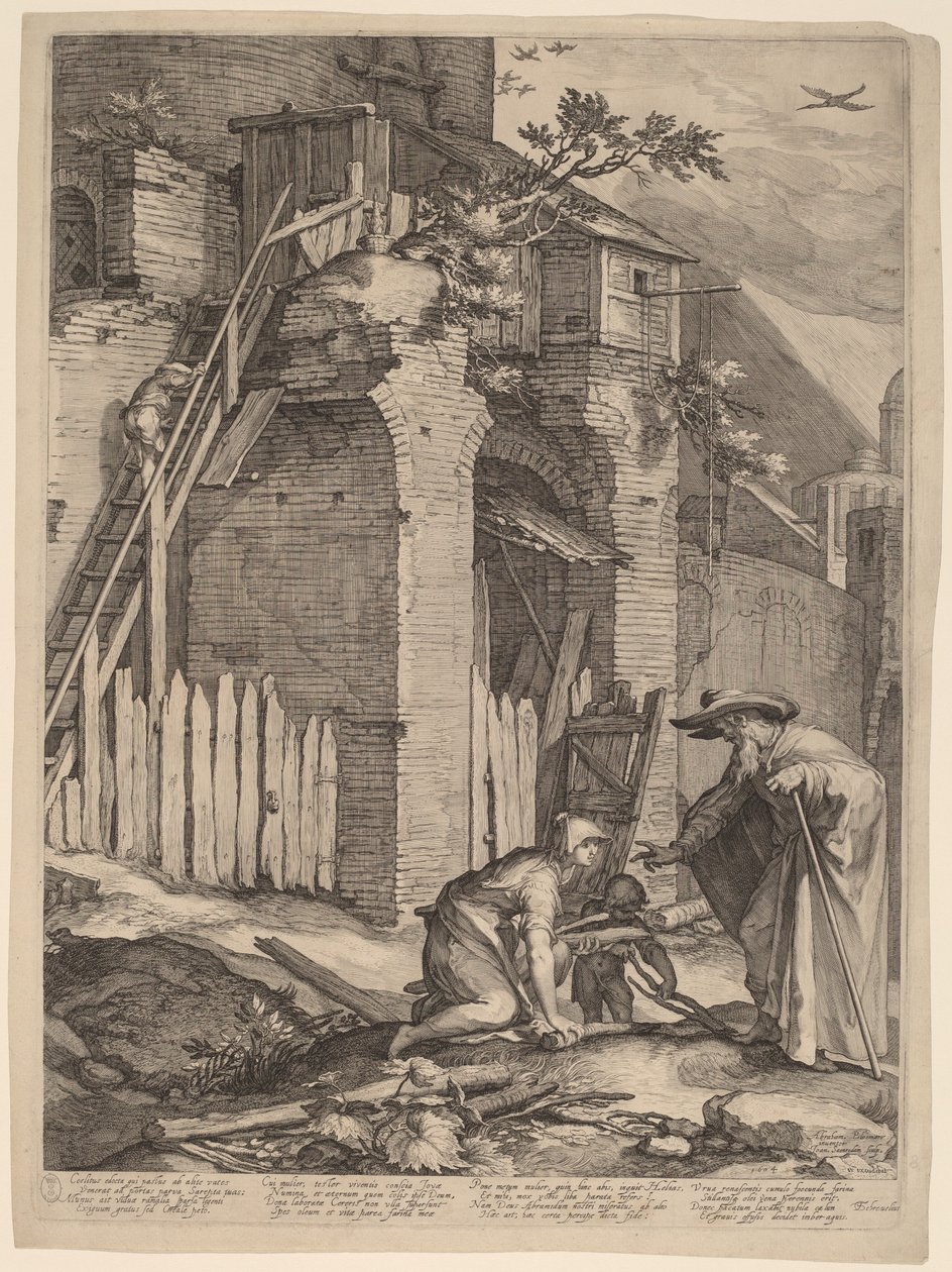Profeten Elia med enken fra Sarfat av Jan Pietersz Saenredam, after Abraham Bloemaert