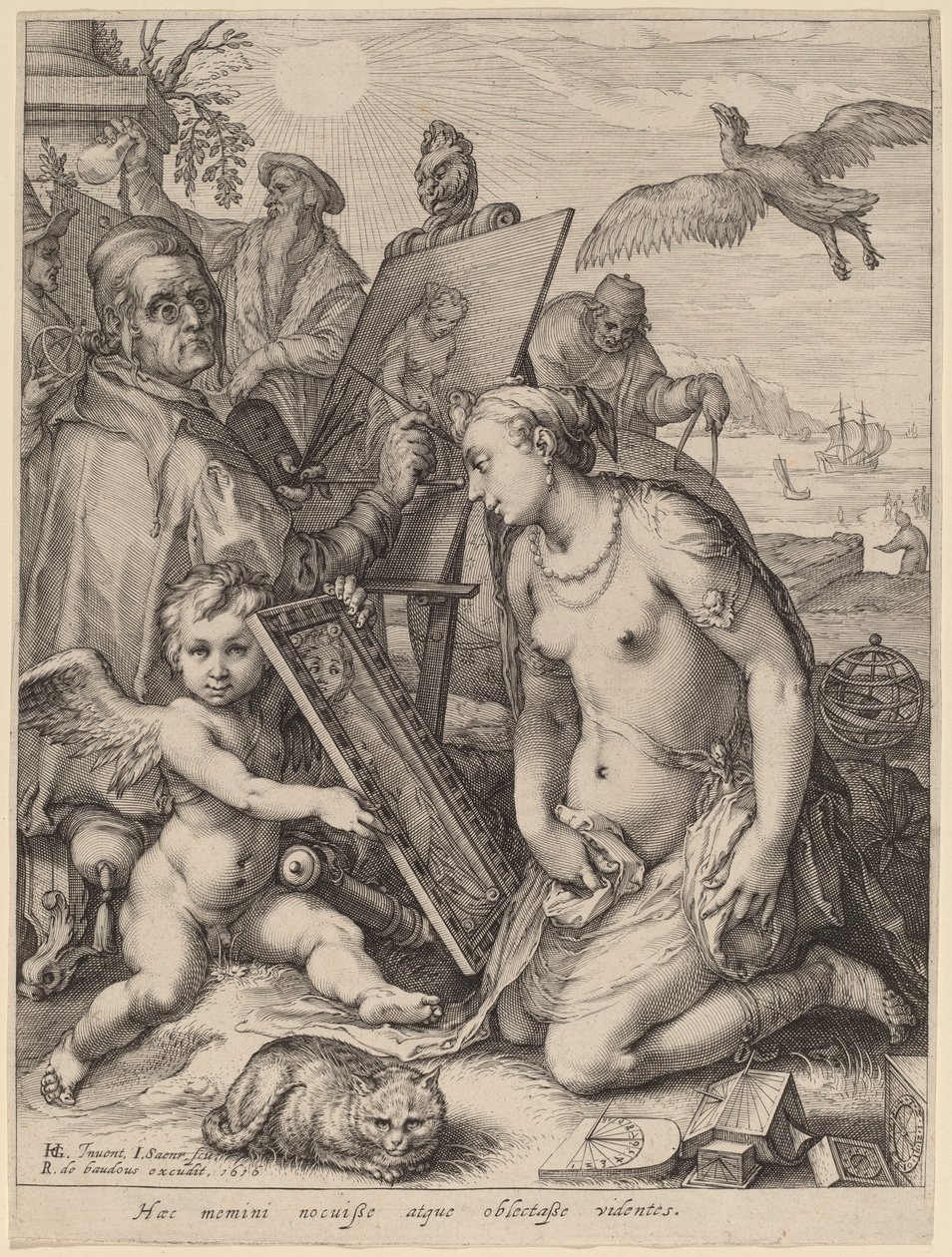 Artist Painting a Naken Woman: Allegory of Visual Perception av Jan Pietersz Saenredam after Hendrik Goltzius