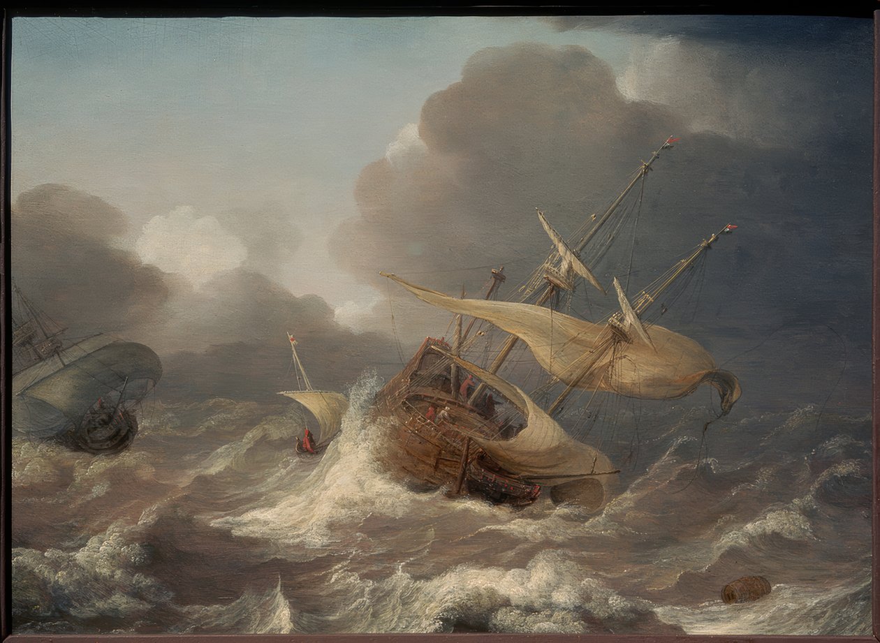 Nederlandske skip i en storm av Jan Porcellis