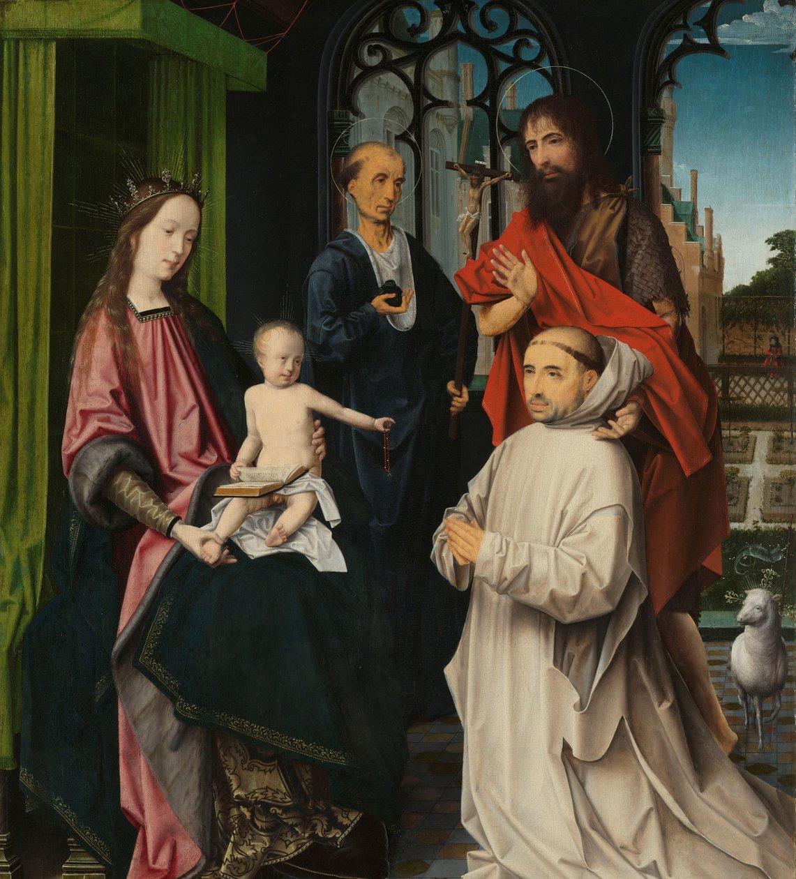 Virgin and Child Enthroned, with Saints Jerome and John the Baptist and a Carthusian Monk Tronende madonna met de heiligen Hieronymus en Johannes de Doper en een knielende kartuizer monnik   1395295   no       norwegian Successfully Translated  Original: R av Jan Provoost (attributed to)