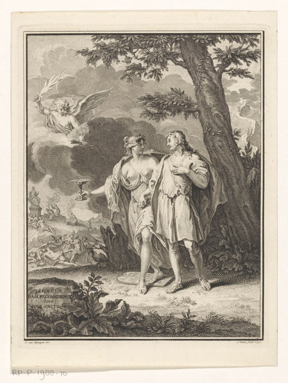 Lust forfører en ung mann Tittelside for: Dirk Smits, Israëls Baalfegorsdienst, eller straffet begjær, 1737 av Jan Punt