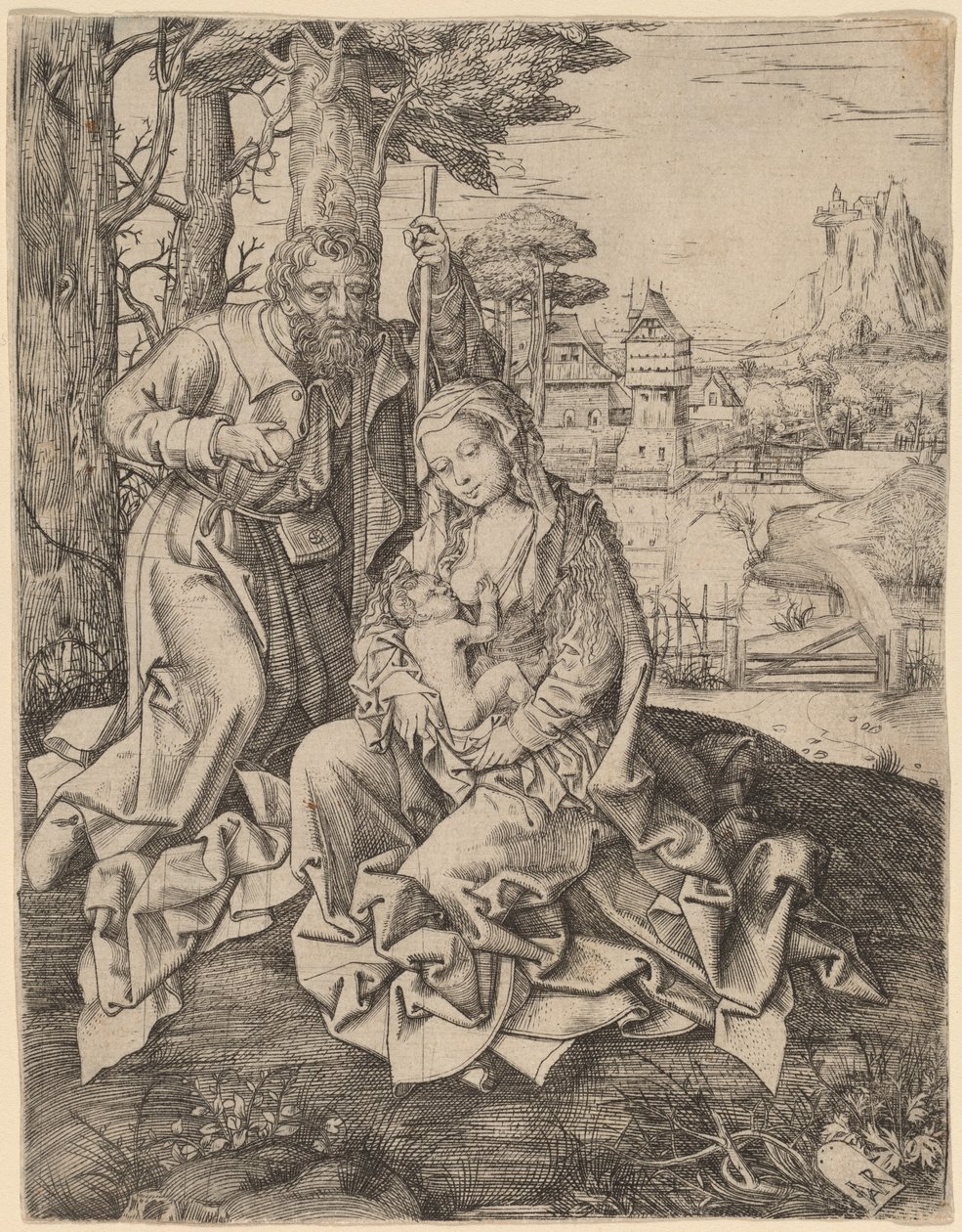 Den hellige familie i et landskap av Jan Rombouts the Elder