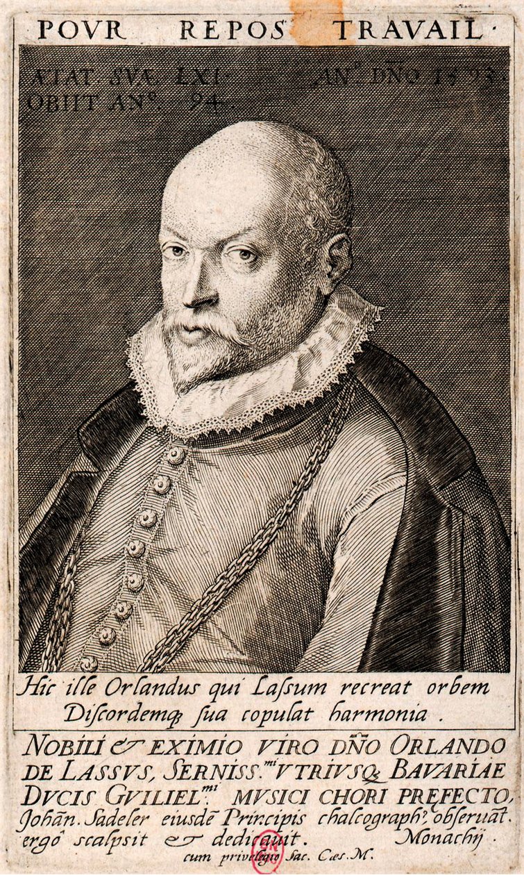 Portrett av komponisten Orlando di Lasso 1532-1594, 1593. av Jan Sadeler