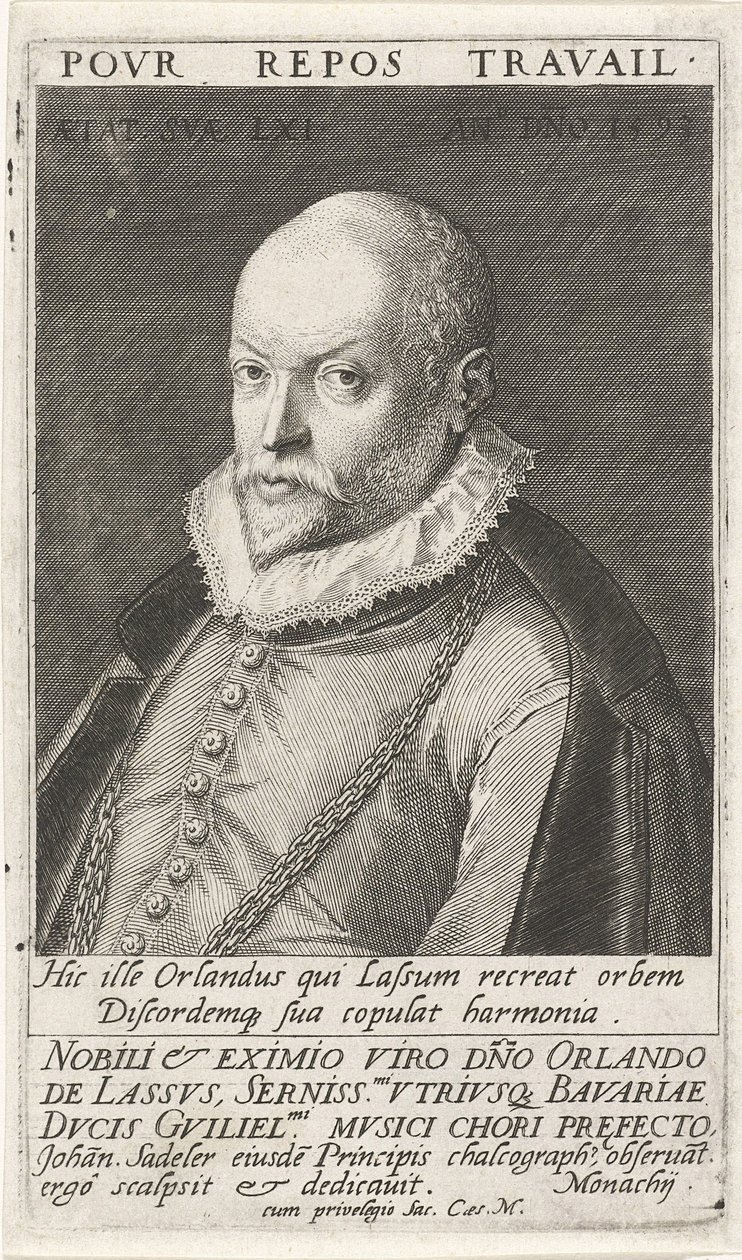 Portrett av komponisten Orlando di Lasso 1532-1594, 1593 av Jan Sadeler