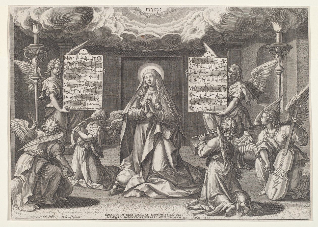 Magnificat: Jomfruen omgitt av musikkskapende engler av Jan Sadeler I, after Maarten de Vos