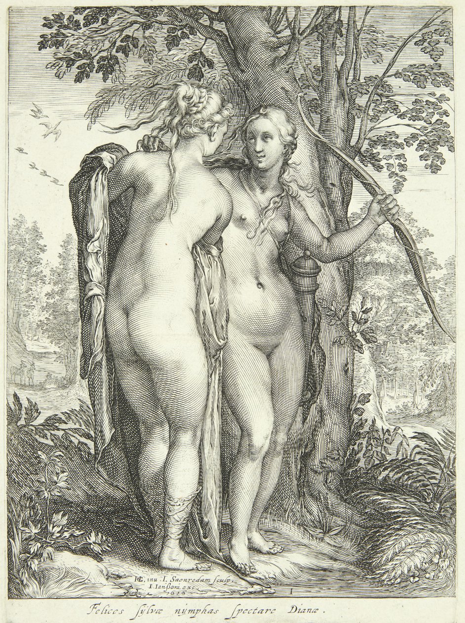 Diana og en nymfe ved et tre av Jan Saenredam