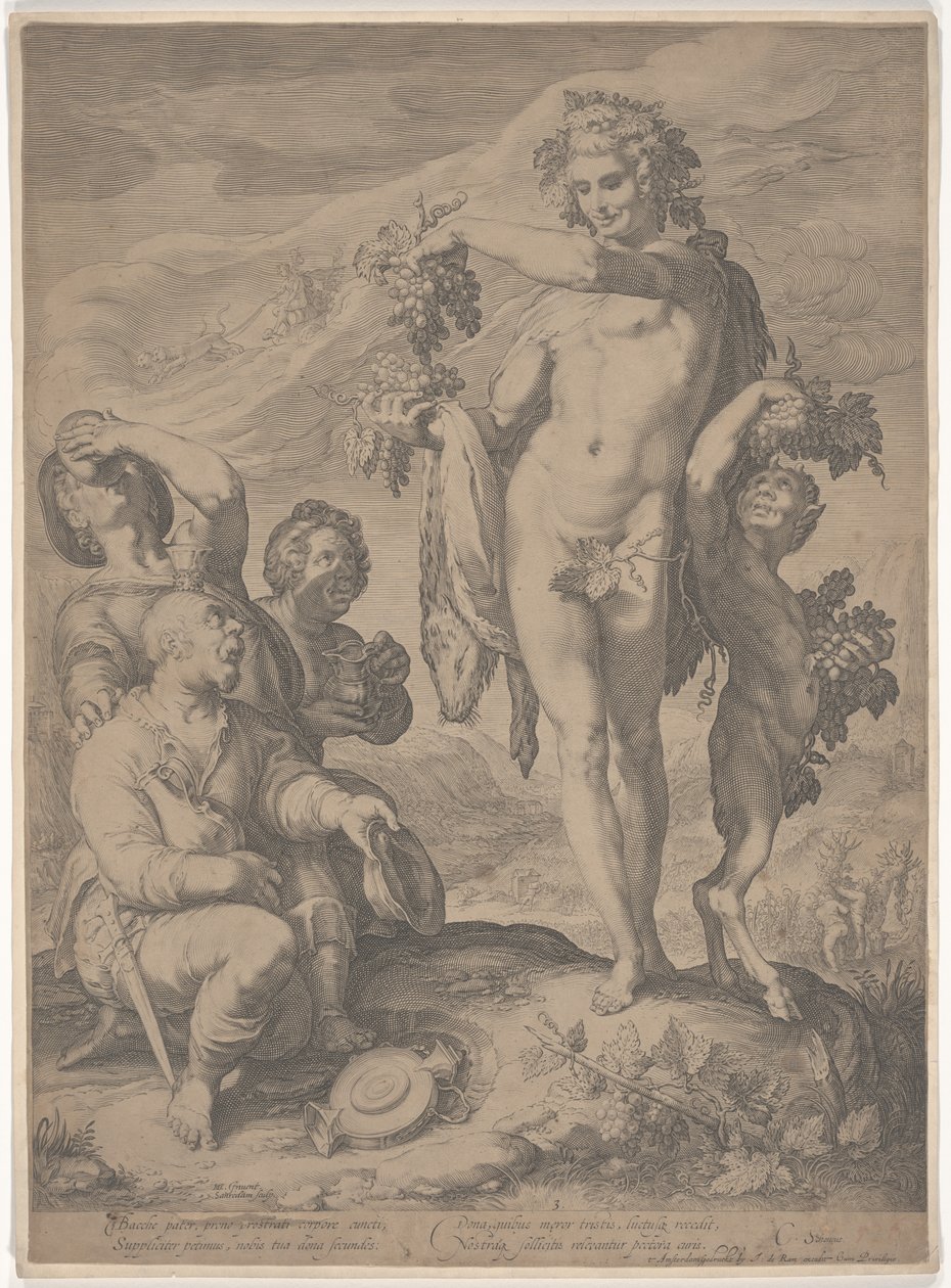 Drikkere ber Bacchus om fortsettelsen av hans gaver av Jan Saenredam