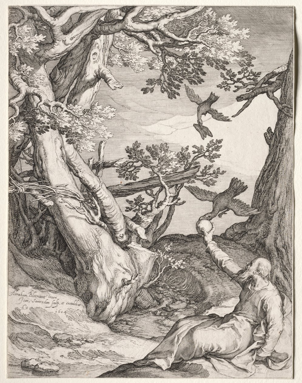 Elijah in the Wilderness Fed by Ravens, 1604. av Jan Saenredam