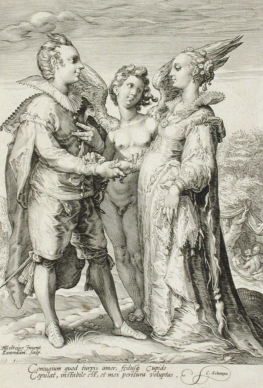Marriage for Pleasure, Plate 1 av The Marriage Trilogy, ca. 1594 av Jan Saenredam