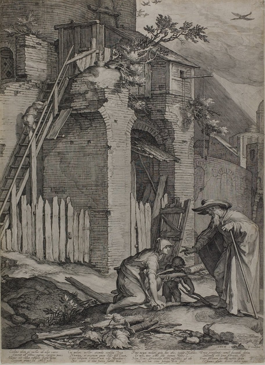 Profeten Elie ankommer huset til Sareptas" Enke, 1604 av Jan Saenredam