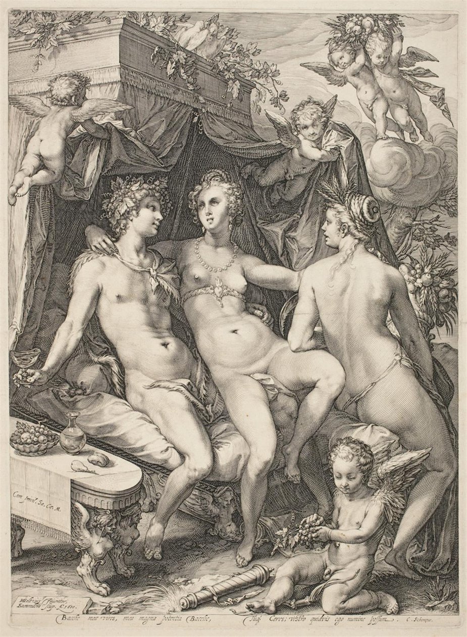 Venus på en sofa mellom Bacchus og Ceres av Jan Saenredam