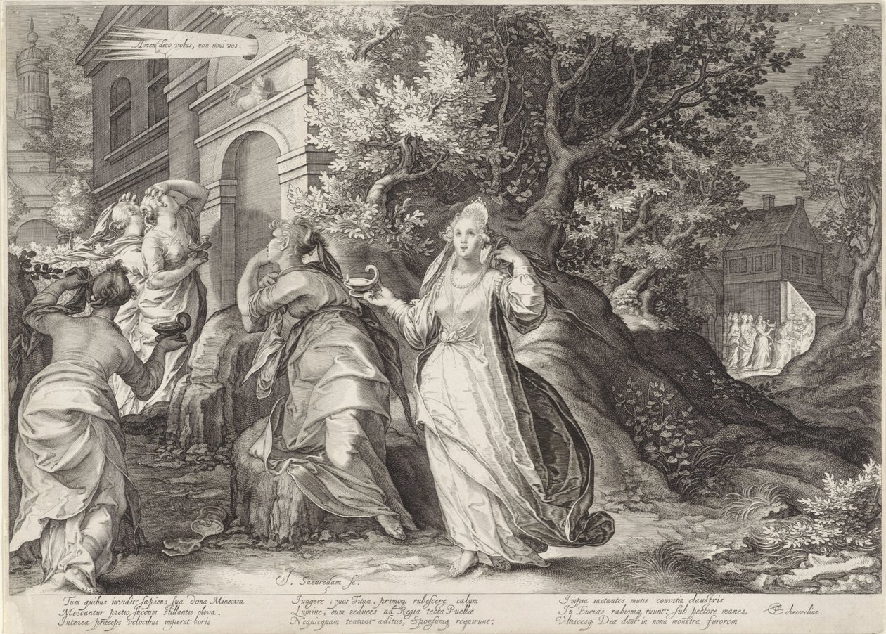 Fem tåpelige jomfruer mottas ikke av brudgommen The Wise and Foolish Virgins (serietittel) av Jan Saenredam