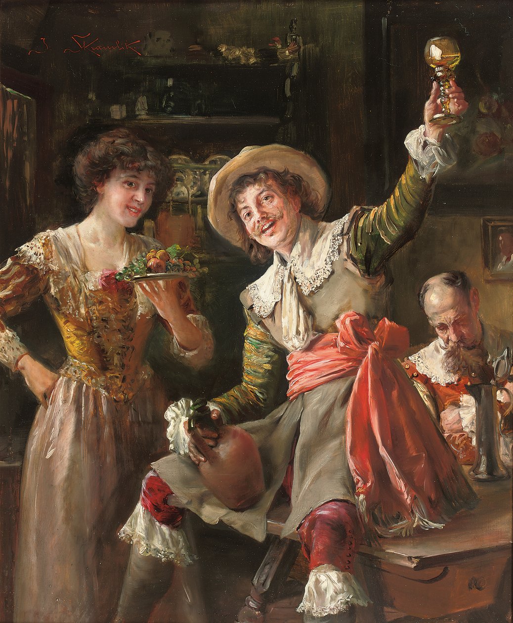 The Toast (olje på panel) av Jan Skramlik