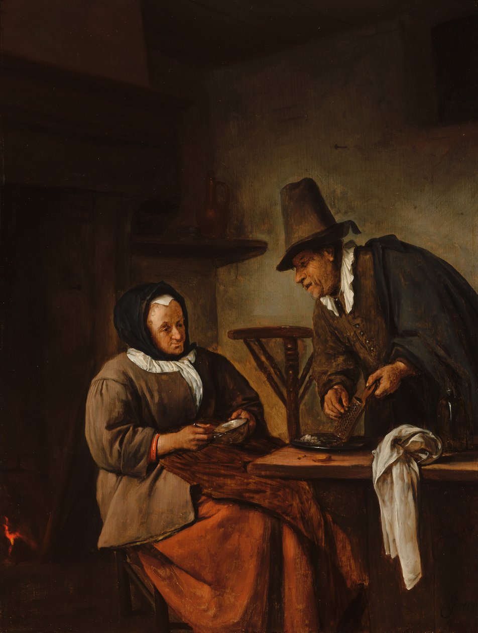 Et gammelt par som lager en varm drikk av Jan Steen
