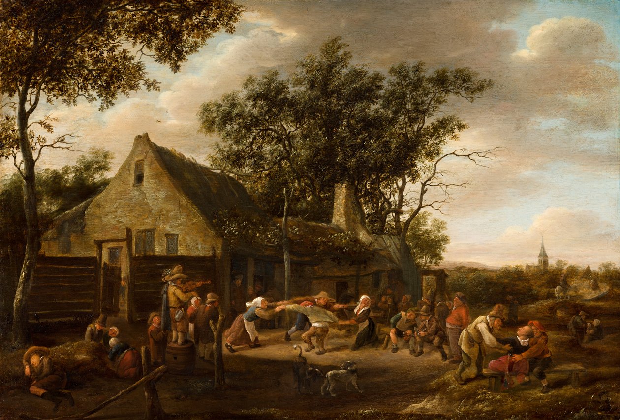 Dansende bønder foran et vertshus av Jan Steen