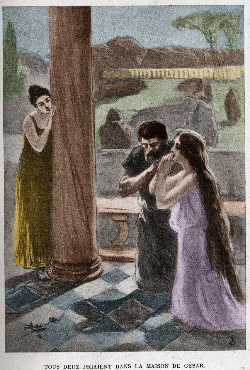 Both prayed in the house of Cesar (chapter VIII) illustration by JAN STYKA (1858-1925) for Henryk Sienkiewicz