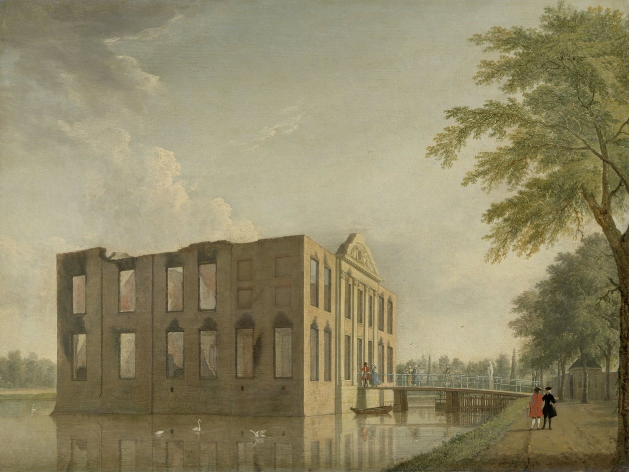 Berckenrode slott i Heemstede etter brannen Berkenrode slott, Heemstede, etter brannen 4.-5. mai 1747: Sidevisning av Jan Ten Compe
