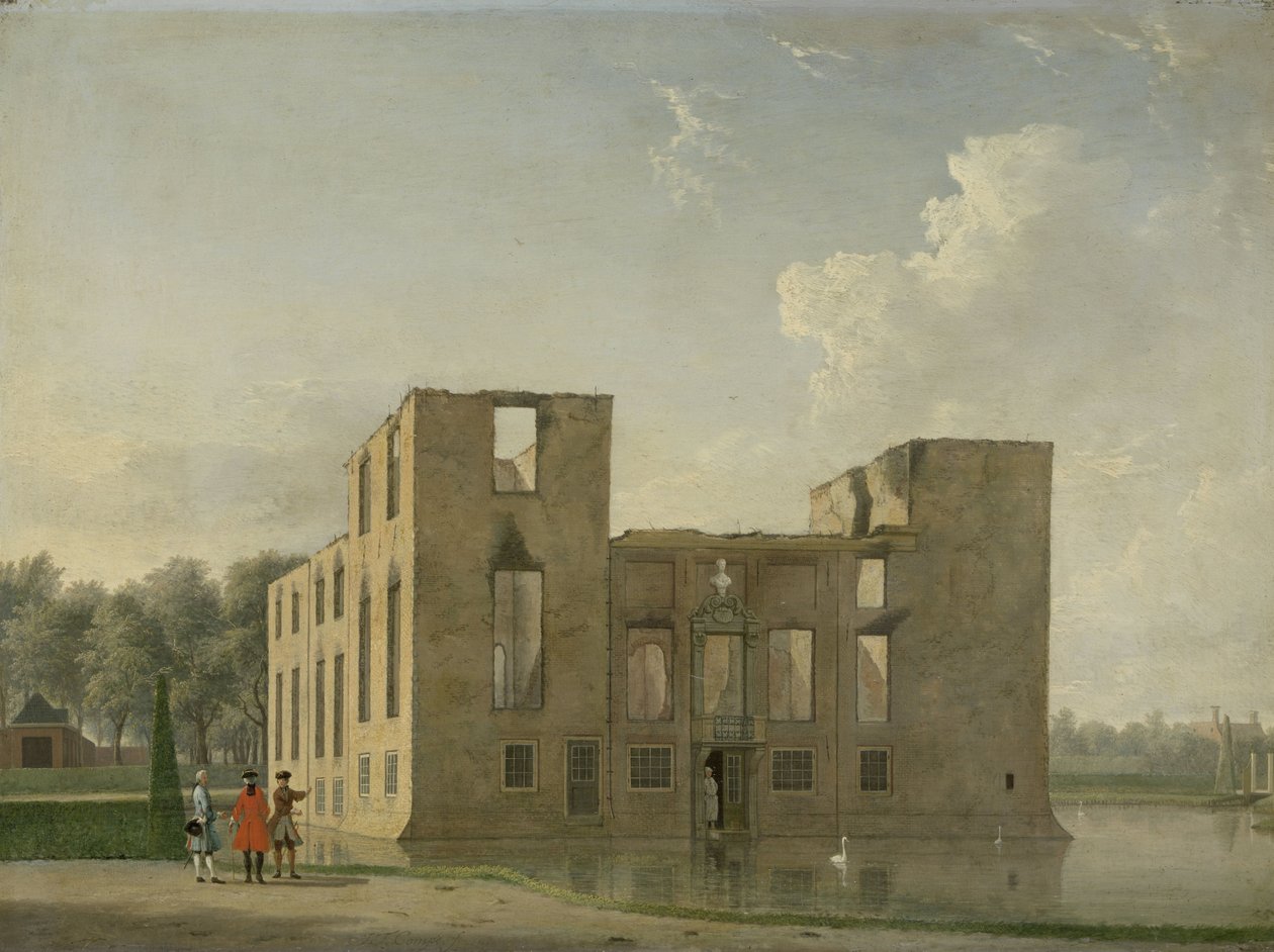 Bakfra av Berckenrode Castle i Heemstede etter brannen Berkenrode Castle, Heemstede, etter brannen 4.–5. mai 1747: Sett bakfra av Jan Ten Compe